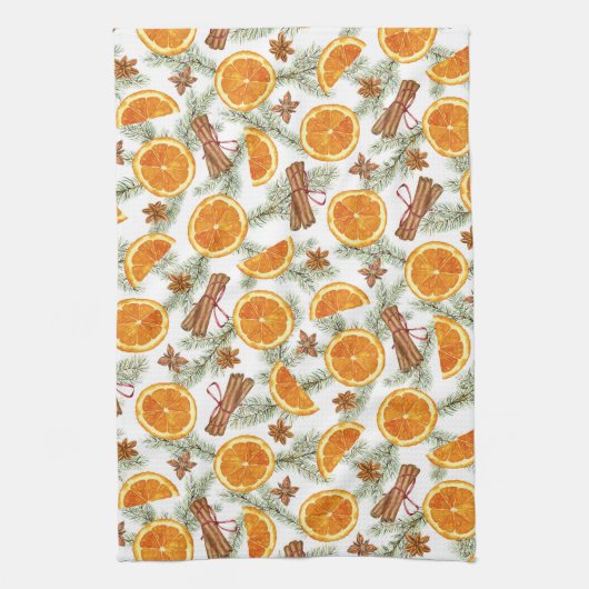 クリスマススパイスオレンジのシナモンとアニス キッチンタオル (縦)