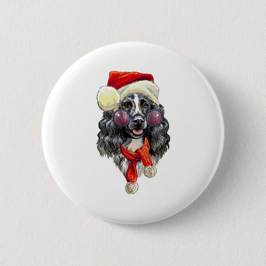 クリスマススパニエル犬犬 缶バッジ (正面)