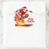 クリスマススピリットのあるサンタのスケートボード スクエアシール (バッグ)