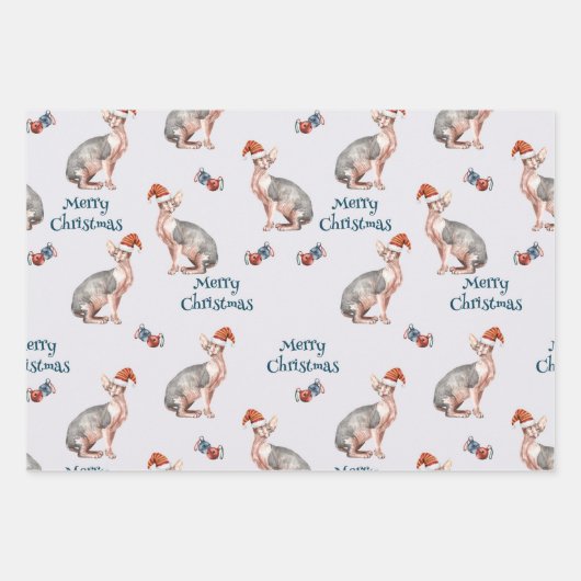 クリスマススフィンクス猫ギフト、クリスマス休日の装飾 ラッピングペーパーシート (正面2)