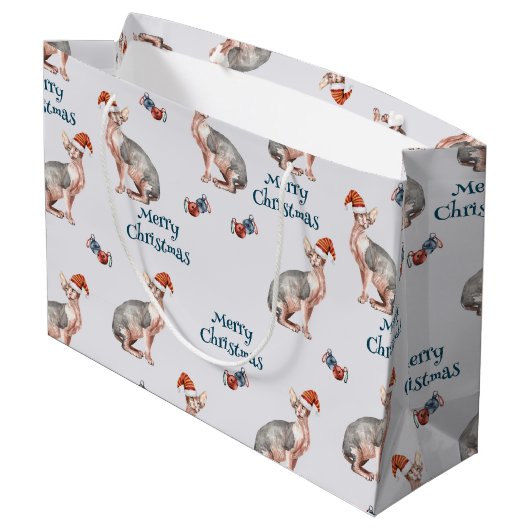 クリスマススフィンクス猫ギフト、クリスマス休日の装飾 ラージペーパーバッグ (裏面アングル)