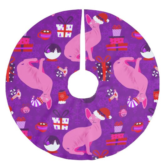 クリスマススフィンクス猫サンタスフィンクス ブラッシュドポリエステルツリースカート (正面)