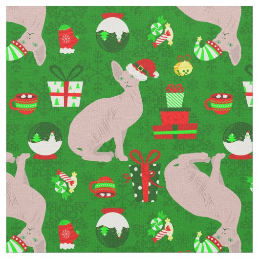 クリスマススフィンクス猫サンタ ファブリック (クローズアップ)