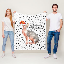クリスマススフィンクス猫 フリースブランケット