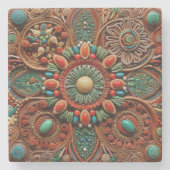 クリスマススペインの抽象芸術テラコッタアート ストーンコースター (正面)