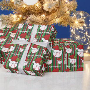 クリスマススポーツの野球のパーソナライズストライプ化 ラッピングペーパー