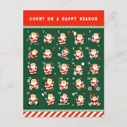 クリスマススポーツカレンダーのカウントダウン シーズンポストカード (正面)