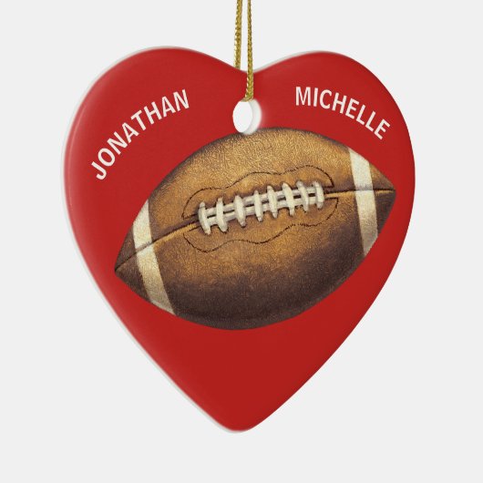 クリスマススポーツサッカーカップル名の休日 セラミックオーナメント (右)