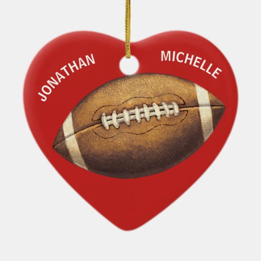 クリスマススポーツサッカーカップル名の休日 セラミックオーナメント (裏面)