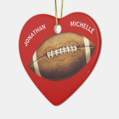 クリスマススポーツサッカーカップル名の休日 セラミックオーナメント (左)