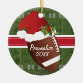 クリスマススポーツサッカーフィールドサンタハット セラミックオーナメント (正面)