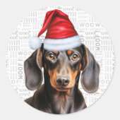 クリスマススムーズダックスシャント犬とウーフアート ラウンドシール (正面)