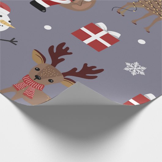 クリスマススモークグレー/サンタ雪だるまを包む紙 ラッピングペーパー (角)