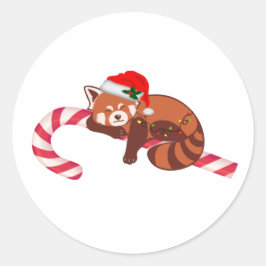 クリスマススリーピングレッドパンダステッカー ラウンドシール