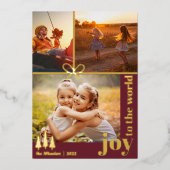 クリスマススリーフォトコラージュ エレガント | モダン 箔シーズンカード (正面)