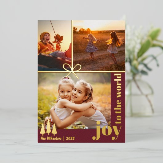 クリスマススリーフォトコラージュ エレガント | モダン 箔シーズンカード (立ち正面)