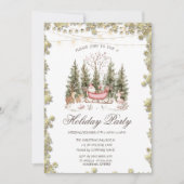 クリスマススレイジングルベル森林ゴールドスターズホリデー 招待状 (正面)