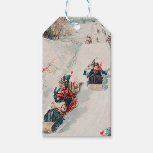 クリスマススレッドシーン絵画のギフトラベル ギフトタグ (正面)