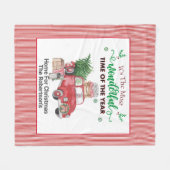 クリスマススローのための古い赤いトラックの木のホーム空白の フリースブランケット (正面(横))