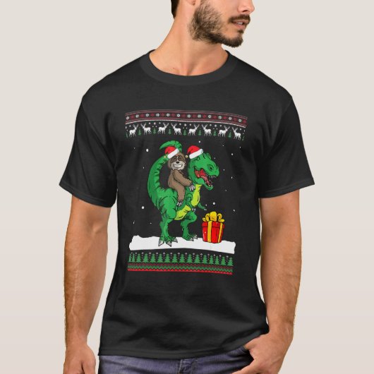 クリスマススロース乗馬恐竜TレックスボーイズキッズXm Tシャツ (正面)