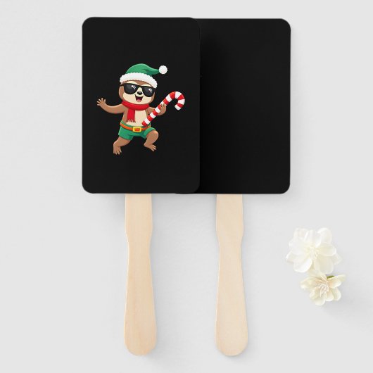 クリスマススロース小妖精や小人ペパーミントキャンディケインシャツギ ハンドファン (正面&裏面)