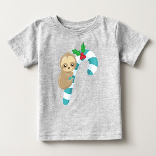 クリスマススロース、かわいいスロース、キャンディーケーン、ミスタントウ ベビーTシャツ (正面)