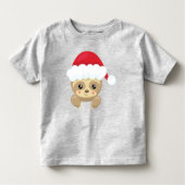 クリスマススロース、かわいいスロース、サンタハット、クリスマス トドラーTシャツ (正面)