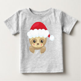 クリスマススロース、かわいいスロース、サンタハット、クリスマス ベビーTシャツ