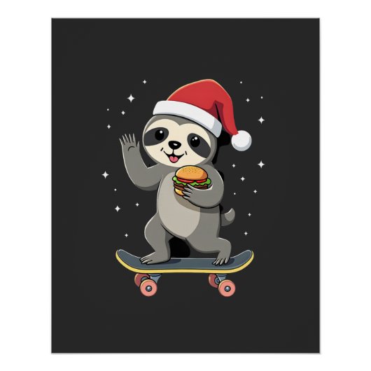 クリスマススロース Funny Christmas Skateboard Sloth ( ポスター (正面)