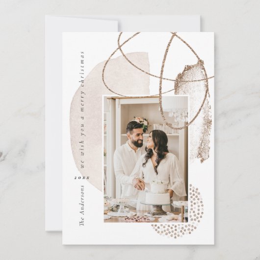 クリスマスス金ゴールドボホモダンジオメトリックフォトホリデーカード シーズンカード (正面)