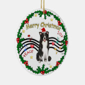 クリスマスス音楽1縁ど - Collie (Santa hat) セラミックオーナメント (右)