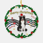 クリスマスス音楽1縁ど - Collie (Santa hat) セラミックオーナメント (裏面)