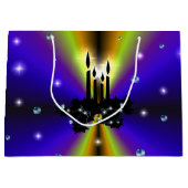 クリスマスズアートデコオンパープルイエローレインボー ラージペーパーバッグ (正面)