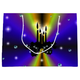 クリスマスズアートデコオンパープルイエローレインボー ラージペーパーバッグ