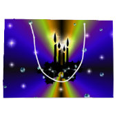 クリスマスズアートデコオンパープルイエローレインボー ラージペーパーバッグ (裏面)