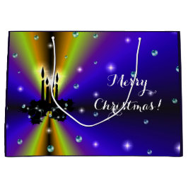 クリスマスズアートデコオンパープルイエローレインボー ラージペーパーバッグ