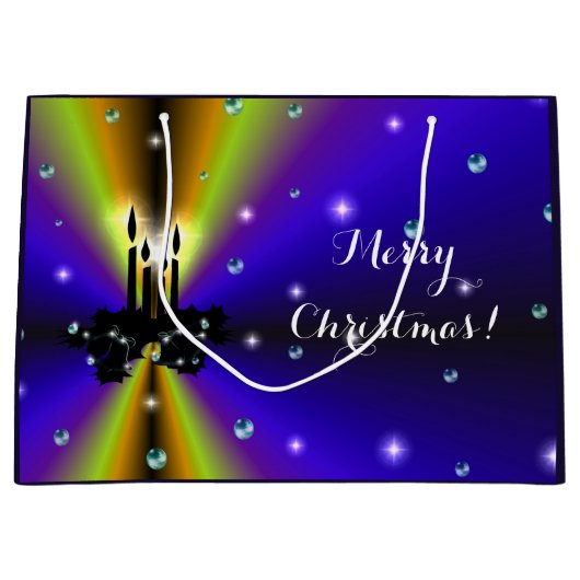 クリスマスズアートデコオンパープルイエローレインボー ラージペーパーバッグ (正面)