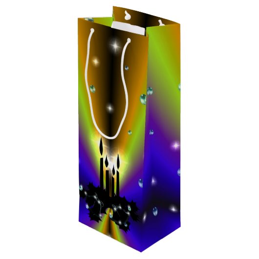 クリスマスズアートデコオンパープルイエローレインボー ワインギフトバッグ (裏面アングル)