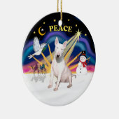クリスマスズサンライズブルテリア セラミックオーナメント (右)