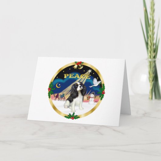 クリスマスズサンライズ – トリカラーカバリエールキングチャールズ シーズンカード (正面)
