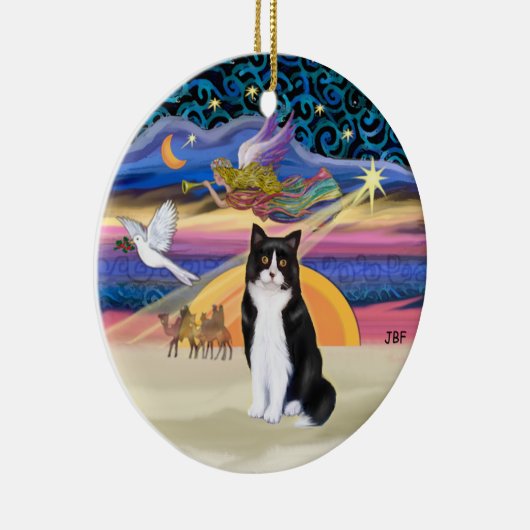 クリスマスズスター – 白黒猫Tuxedo セラミックオーナメント (右)
