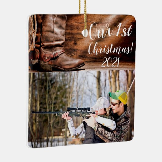 クリスマスズパーソナライズされたオーナメントCowboy Boots Barn Wood セラミックオーナメント (右)