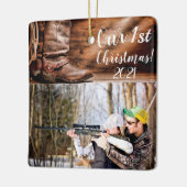 クリスマスズパーソナライズされたオーナメントCowboy Boots Barn Wood セラミックオーナメント (左)