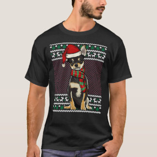 クリスマスズブラックチワフアドッグサンタハット Tシャツ