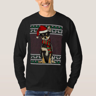 クリスマスズブラックチワフアドッグサンタハット Tシャツ