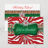 クリスマスズホリデースノーフレークゼブラレオパードハート 招待状 (正面/裏面)