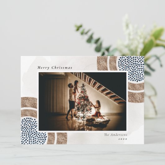 クリスマスズボホシックブルージオメトリックフォトホリデーカード シーズンカード (スタンド正面)