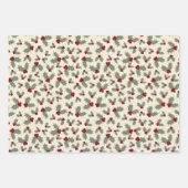 クリスマスセット – キャンディキャンツ – 木 – ポインセティアス – ホリー ラッピングペーパーシート (正面3)