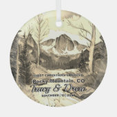 クリスマスセピアロッキーマウンテンコロラ婚約したド ガラスオーナメント (正面)