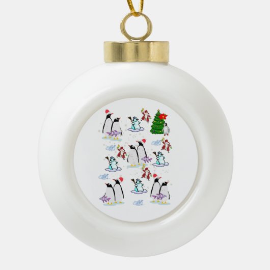 クリスマスセラミックボールオーナメントペンギン雪だるま セラミックボールオーナメント (正面)